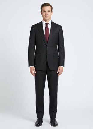 Mazara Mens Black Tonal Stripe Classic Fit Notch Lapel Wool 2 Button Suit
