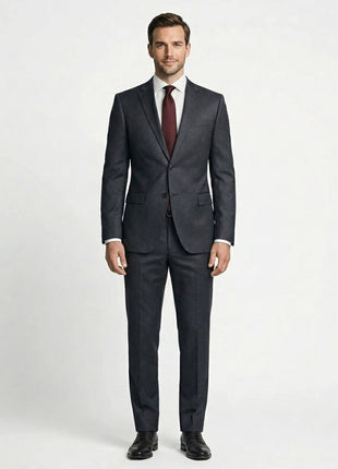Hugo Boss Mens Charcoal Textured Notch Lapels Slim Fit 2 Button Wool Suit - 42S