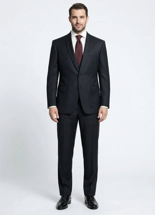Corneliani Mens Black Textured Fully-Canvassed Shawl Lapel Classic Fit 3-Piece Wool Suit - 38S