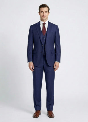 Corneliani Mens Solid Navy Fully-Canvassed Peak Lapels Classic Fit 3-Piece Wool Silk Suit - 44R