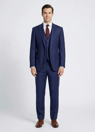 Corneliani Mens Solid Navy Fully-Canvassed Peak Lapels Classic Fit 3-Piece Wool Silk Suit - 44R