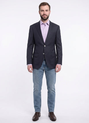 Napoli Classic Fit Navy Blue Basket Weave Half Canvassed Reda Wool Blazer - The Suit Depot