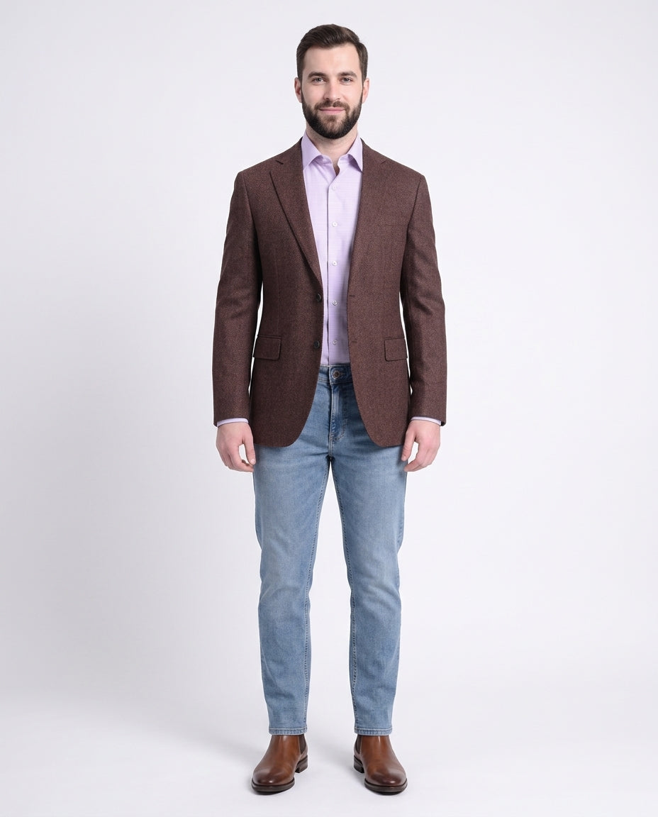 Napoli Slim Fit Brown Herringbone Half Canvassed Loro Piana Wool Sportcoat, 46 / Regular Napoli Slim Fit Brown Herringbone Half Canvassed Loro Piana Wool Sportcoat, 46 / Regular