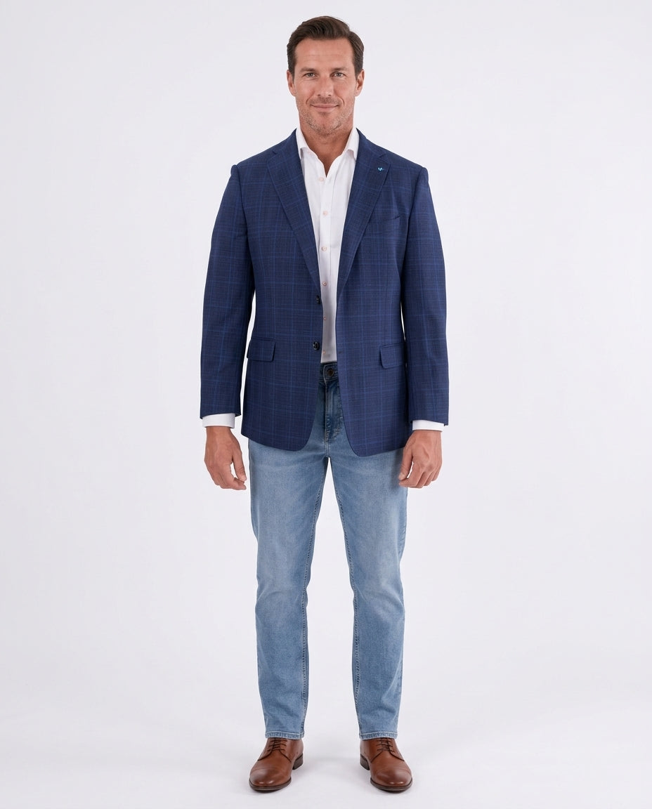 Blujacket Mens Navy Blue Plaid Reda Wool Regular Fit Blazer Sportcoat, 40 / Regular Blujacket Mens Navy Blue Plaid Reda Wool Regular Fit Blazer Sportcoat, 40 / Regular