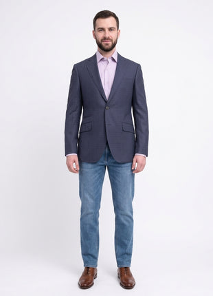 Napoli Slim Fit Navy Blue Check Half Canvassed Zegna Wool Blazer Sportcoat - The Suit Depot