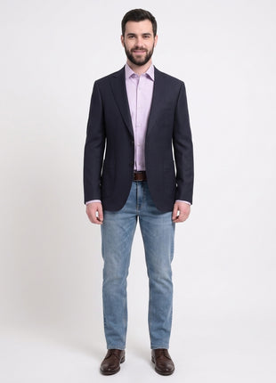 Napoli Slim Fit Blue Textured Two Button Half Canvassed Wool Blazer Sportcoat - The Suit Depot