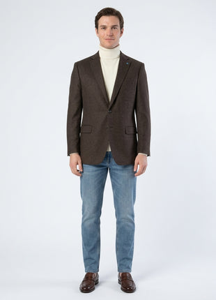 Blujacket Mens Brown Regular Fit Silk Cashmere 2 Button Blazer Sportcoat