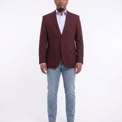 Caravelli Classic Fit Hopsack Weave Burgundy Two Button Stretch Blazer Sportcoat - The Suit Depot