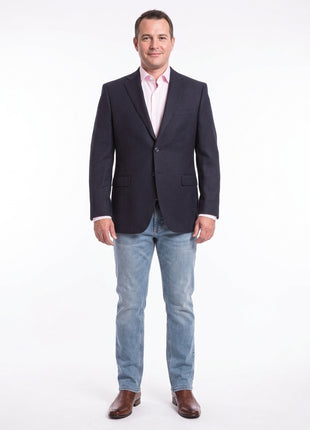 I Uomo Mens Regular Fit Navy Blue Textured 2 Button Wool Blazer Sportcoat - The Suit Depot