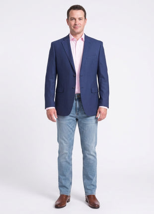 I Uomo Mens Regular Fit Blue Textured 2 Button Wool Blazer Sportcoat