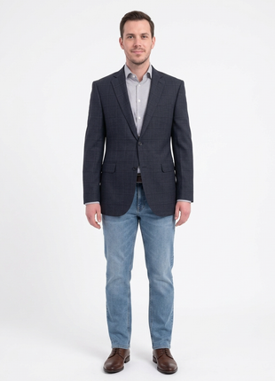 Zanetti Modern Fit Navy Blue Windowpane Two Button Wool Blazer Sportcoat - The Suit Depot
