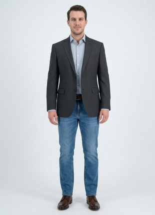 Zanetti Modern Fit Navy Blue Check Two Button Wool Blazer Sportcoat - The Suit Depot