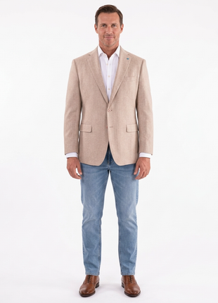 Blujacket Mens Sand Regular Fit Silk Cashmere 2 Button Blazer Sportcoat
