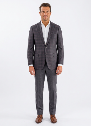 Blujacket Mens Gray & Purple Plaid Reda Wool Regular Fit Blazer Sportcoat