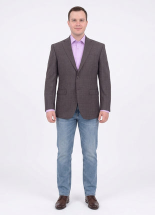 I Uomo Men's Regular Fit Brown Glen Plaid Two Button Wool Blazer Sportcoat - The Suit Depot