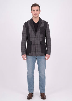 Mens Napoli Gray Black Plaid Unstructured Sportcoat With Patch Pockets - The Suit Depot
