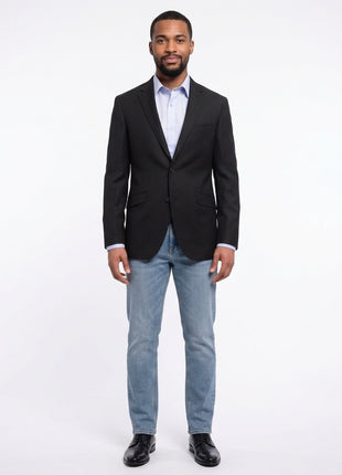 Napoli Slim Fit Black Textured Two Button Half Canvassed Wool Blazer Sportcoat - The Suit Depot
