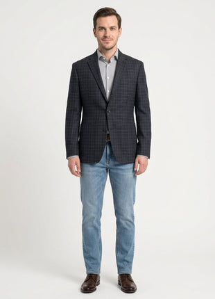 Zanetti Modern Fit Navy Blue Glen Plaid Blazer Sportcoat With Patch Pockets - The Suit Depot