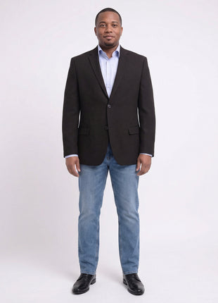 Caravelli Classic Fit Solid Black Hopsack Weave Stretch Blazer Sportcoat - The Suit Depot