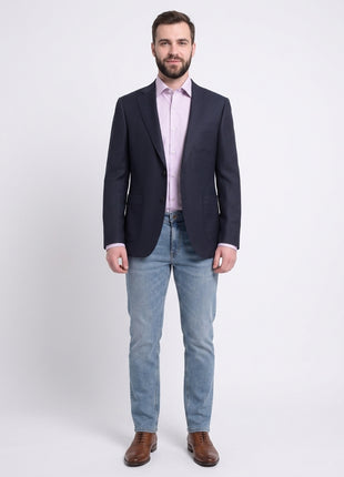 Napoli Slim Fit Blue Textured Two Button Half Canvassed Wool Blazer Sportcoat