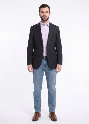 Napoli Slim Fit Blue & Green Plaid Half Canvassed Wool Blazer Sportcoat