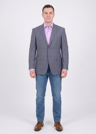 I Uomo Men's Blue Windowpane Plaid Two Button Silk Wool Blazer Sportcoat - The Suit Depot