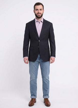 Napoli Slim Fit Navy Textured Half Canvassed Wool Silk Linen Blazer Sportcoat - The Suit Depot