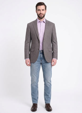 Napoli Slim Fit Gray Herringbone Half Canvassed Cashmere Blazer Sportcoat