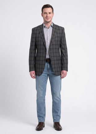 Zanetti Modern Fit Charcoal Gray Windowpane Two Button Wool Blazer Sportcoat - The Suit Depot