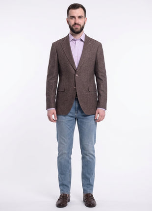 Napoli Slim Fit Brown Textured Two Button Half Canvased Cashmere Blend Blazer Sportcoat