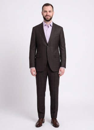 Napoli Slim Fit Brown Plaid Windowpane Half Canvassed Tallia Deflino Wool Blazer - The Suit Depot