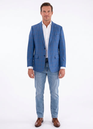Blujacket Mens Blue Plaid Regular Fit Reda Wool Blazer Sportcoat