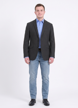 Napoli Gray Brown Striped Flannel Half Canvassed Wool Sportcoat Elbow Patches - The Suit Depot