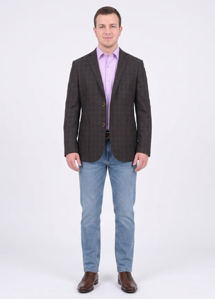 Zanetti Modern Fit Brown Plaid Wool Blazer Sportcoat With Patch Pockets - The Suit Depot