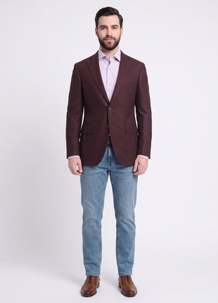 Napoli Slim Fit Maroon Tweed Two Button Half Canvassed Wool Blazer Sportcoat