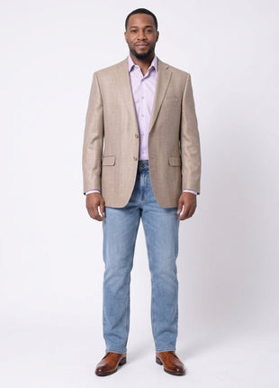 I Uomo Mens Tan Silk Wool Blend Regular Fit Blazer Sportcoat