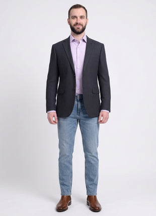 Napoli Slim Fit Navy Blue Houndstooth Half Canvassed Zegna Wool Blazer Sportcoat
