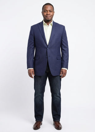 I Uomo Classic Fit Navy Blue Glen Plaid Flannel Wool Blazer Sportcoat - The Suit Depot
