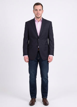 I Uomo Men's Regular Fit Navy Blue Textured Two Button Wool Blazer Sportcoat - The Suit Depot