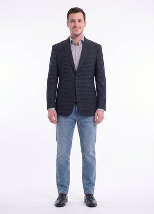Zanetti Modern Fit Navy Blue Textured Wool Blazer Sportcoat With Patch Pockets - The Suit Depot