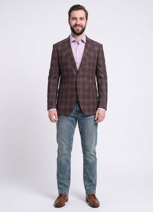 Napoli Slim Fit Brown Plaid Half Canvassed Tallia Deflino Wool Blazer Sportcoat - The Suit Depot