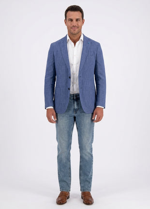 Blujacket Mens Blue Leomaster Linen Regular Fit 1/4 Lined Blazer Sportcoat