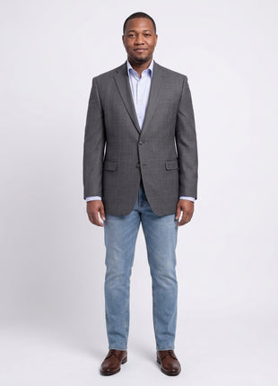 I Uomo Men's Classic Fit Gray Houndstooth Two Button Wool Blazer Sportcoat - The Suit Depot