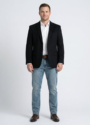 Prontomoda Classic Fit Solid Black Lambs Wool Cashmere Blend Blazer Sportcoat