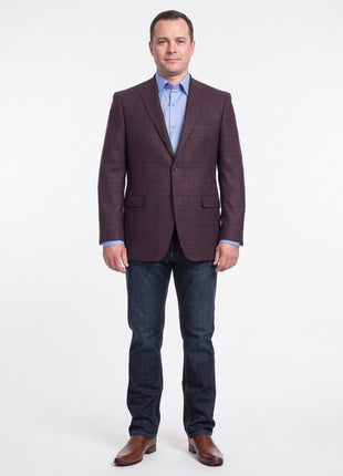 I Uomo Mens Regular Fit Burgundy Plaid 2 Button Wool Blazer Sportcoat