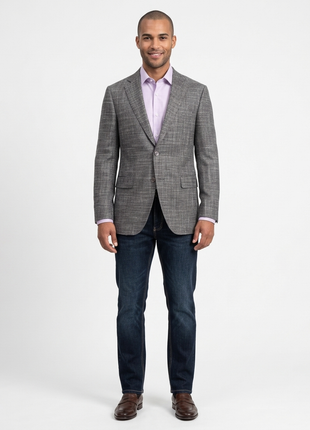 Napoli Slim Fit Gray Tweed Half Canvassed Linen Silk Marlane Wool Blend Blazer - The Suit Depot