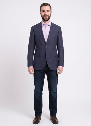 Napoli Slim Fit Blue Check Half Canvassed Loro Piana Wool Linen Blazer Sportcoat