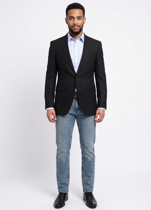 Napoli Slim Fit Black Basket Weave Half Cavassed Tallia Delfino Wool Blazer - The Suit Depot
