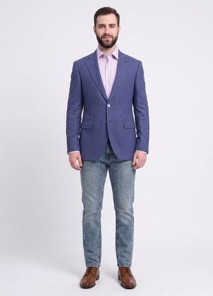 Napoli Slim Fit Blue Textured Two Button Half Canvassed Wool Blend Blazer - The Suit Depot
