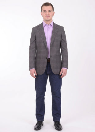 Mens Napoli Slim Fit Charcoal Gray Plaid Half Canvassed Wool Blazer Sportcoat - The Suit Depot